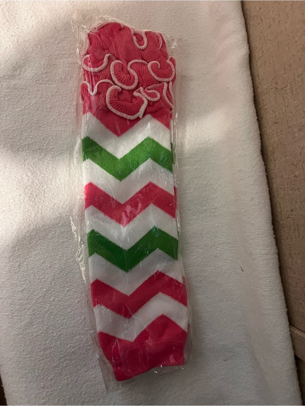 Pink, Green & White Chevron Home Accent Sock with Heart Trim